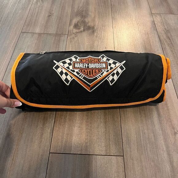‎Harley Davidson Motorcycle Black 2 Sided Fleece/Tarp Blanket - Picture 1 of 3